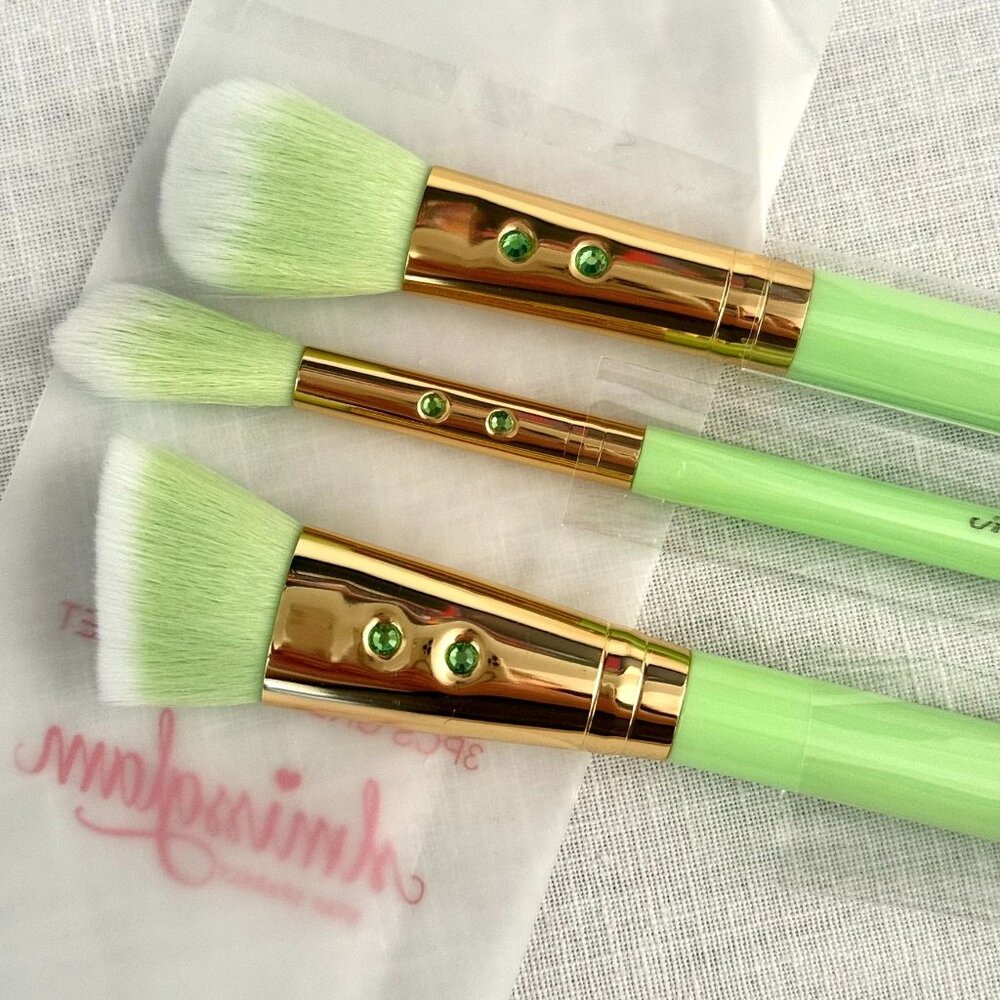 Slmissglam 3 Piece Green Brush Set Glam Jewels Round Blusher Contour BlendingKka